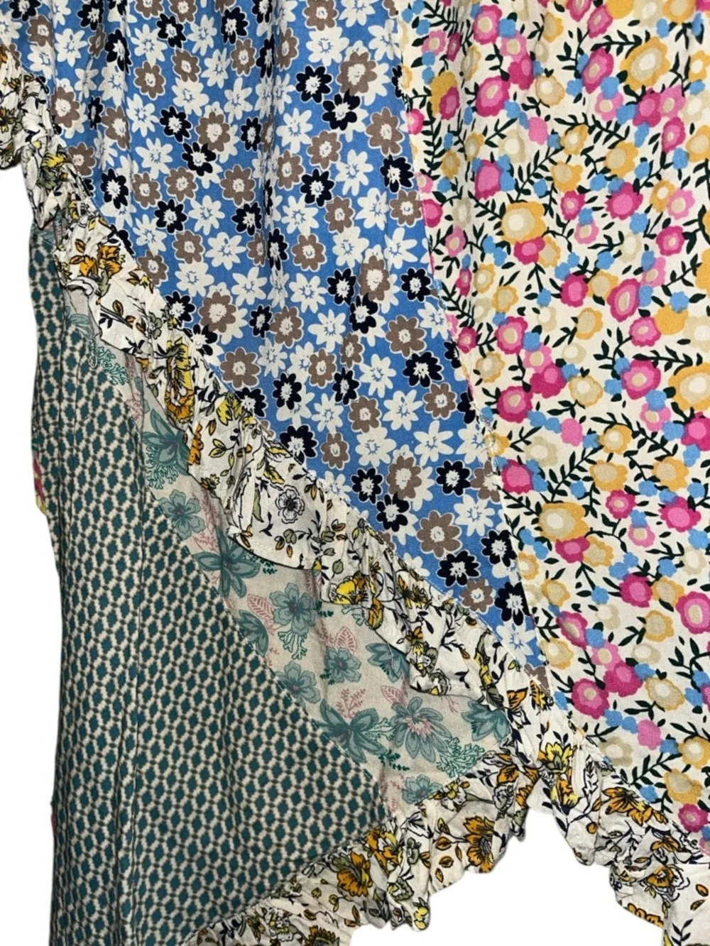 Jaded Gypsy L/XL Front Wrap Hi Low Patchwork Ruffled Floral Maxi Skirt